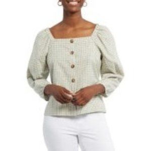 Tribal 3/4 Sleeve Square Neck Blouse- Fern